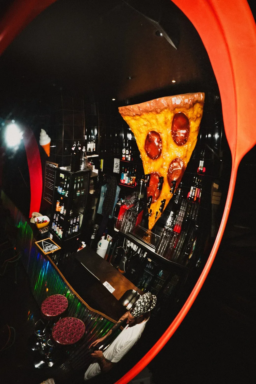 Glam Rock 80s Party Venue with Mirror Ball Ceiling & Neon Lights