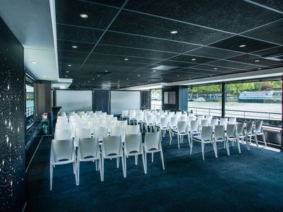 Elegant Futuristic Yacht in Paris with Panoramic City Views