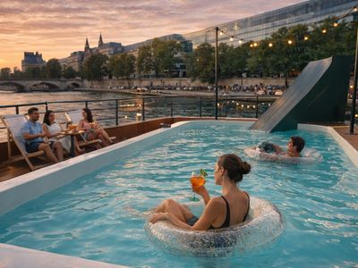 Terrasse sur les toits avec vue sur la Seine à Paris
