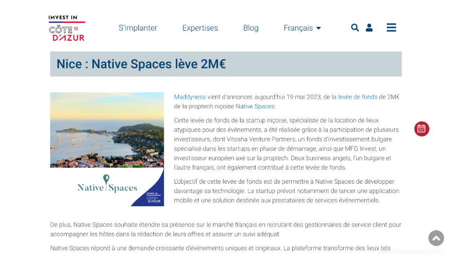 Nice : Native Spaces lève 2M€