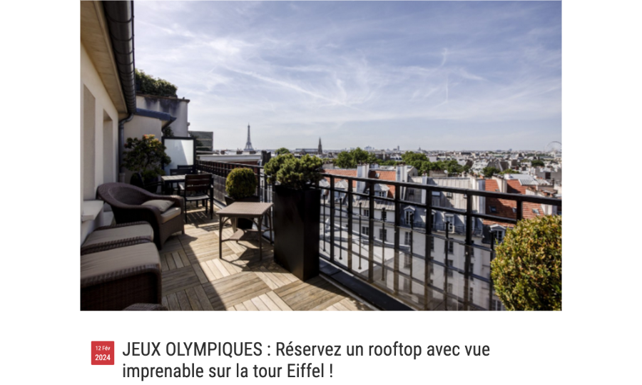 JEUX OLYMPIQUES : Réservez un rooftop avec vue imprenable sur la tour Eiffel !