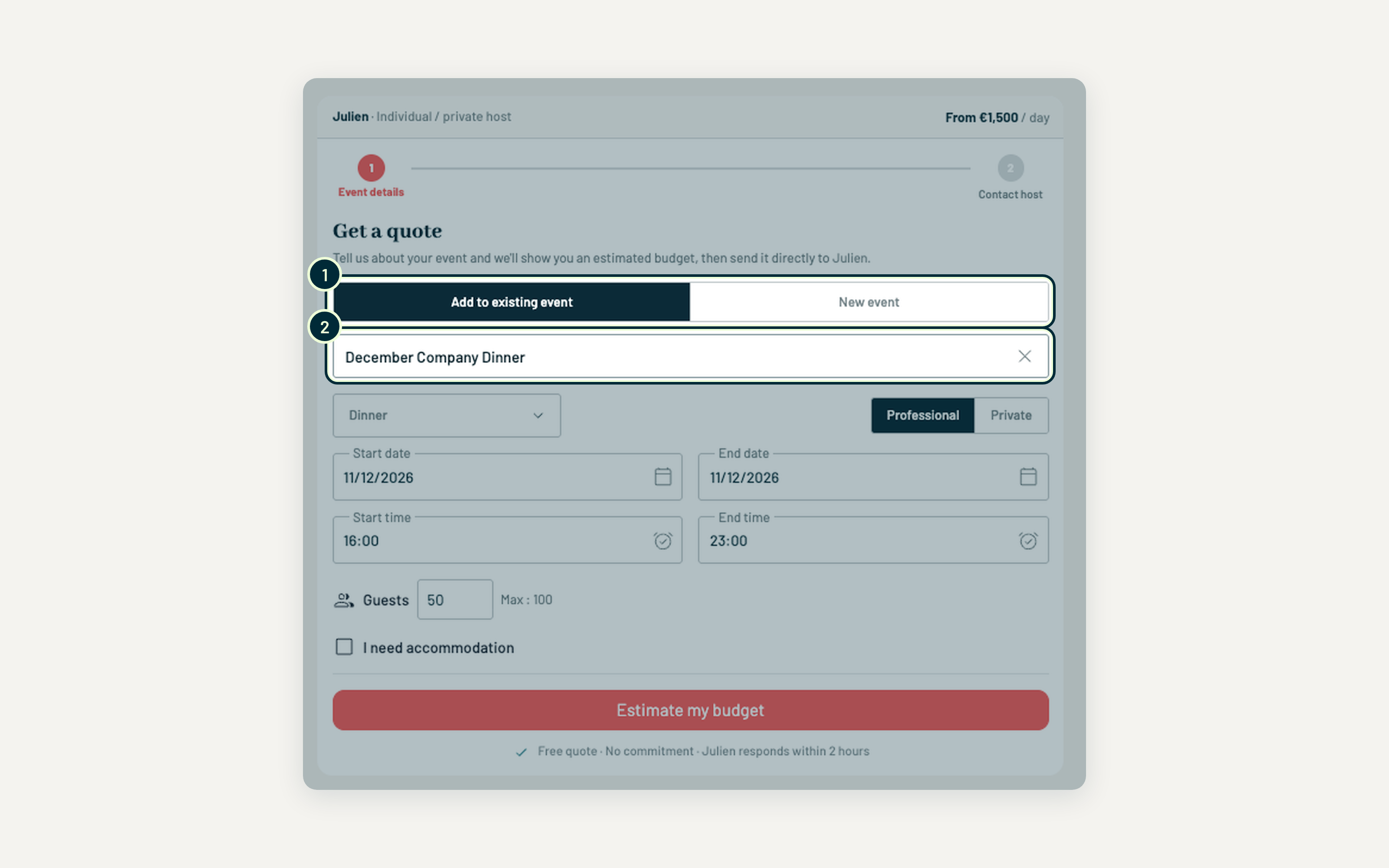 Step 4: add your request to an existing event