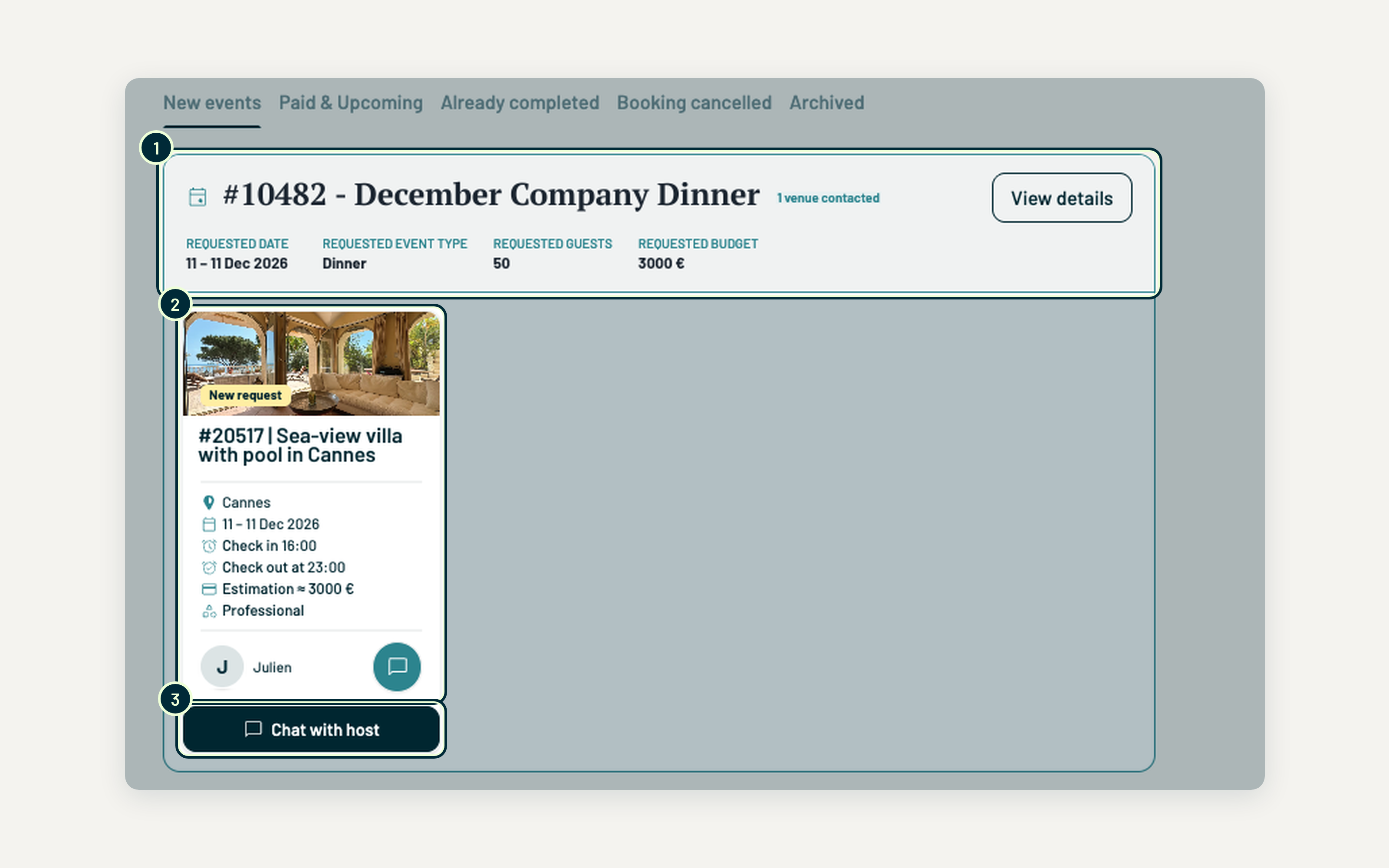 Step 7: your event and venue request in My events