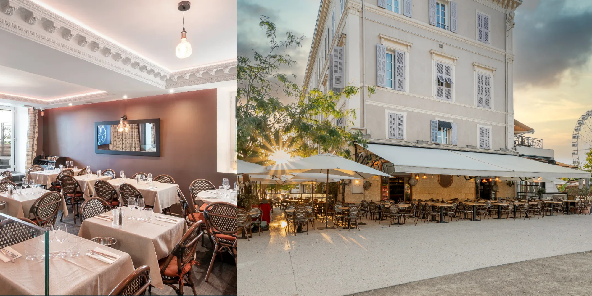 Restaurant avec grande terrasse face au Palais des Festivals à Cannes pour un dîner clients pendant le MIPIM