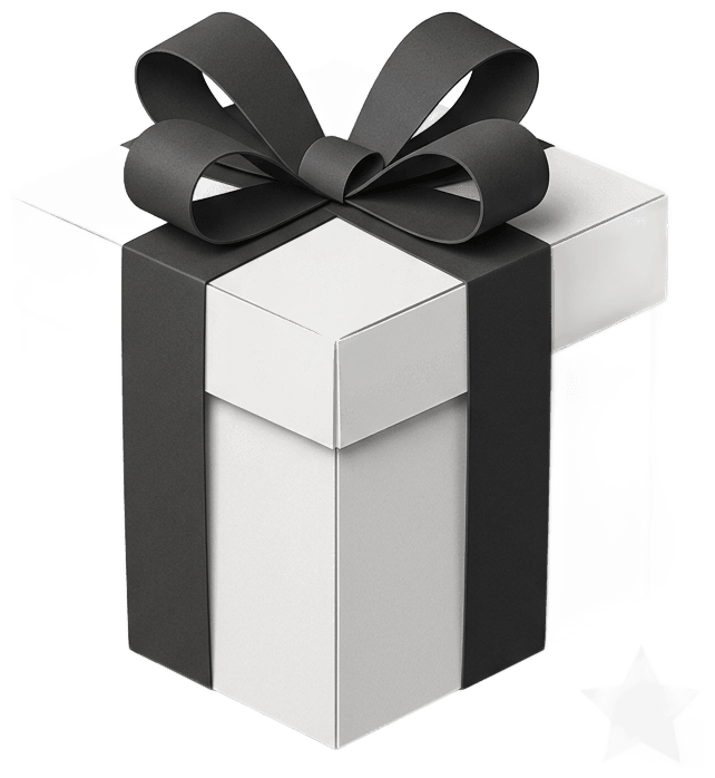 Create a refined monochrome paper-cut illustration of a closed toy-donation gift box with a broad ribbon and sculptural bow, a small star beside it, viewed at a gentle three-quarter angle. Use exclusively charcoal #333333 and pale gray #F5F5F5, with subtle soft shadows and crisp tactile edges. Transparent background, generous negative space, centered compact composition. Warm community-giving mood, sophisticated editorial infographic style. No text, numbers, logos, people, or additional colors.
