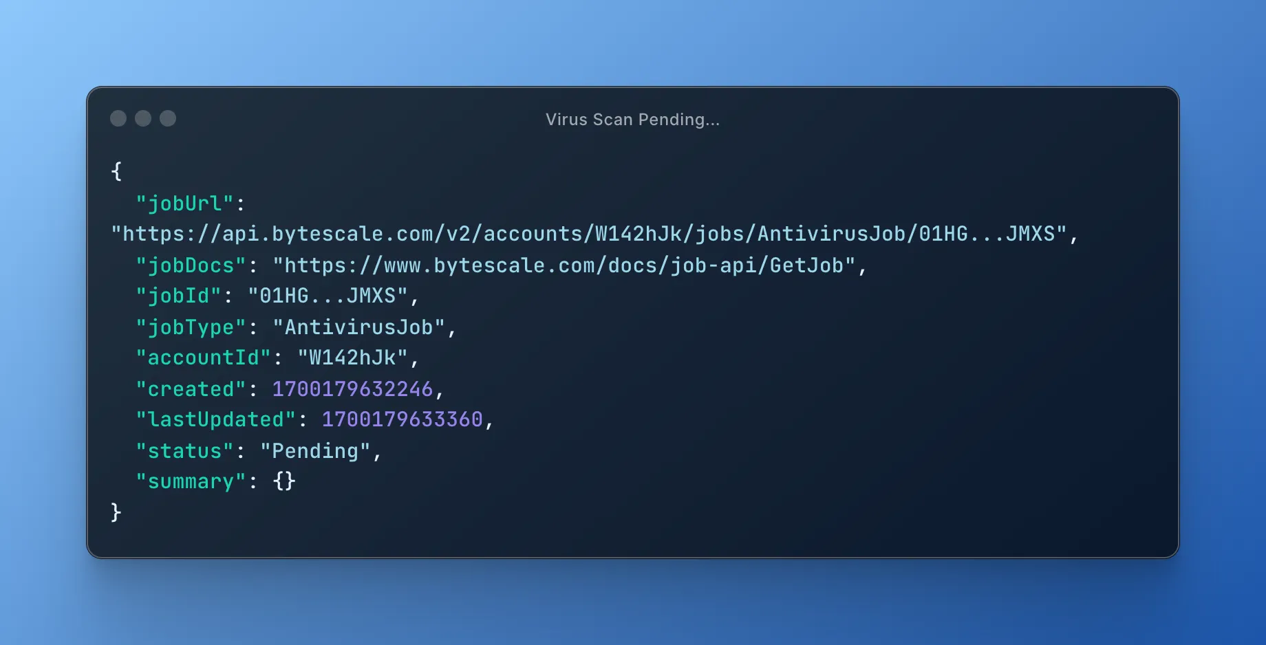 Screenshot of a pending virus scan job