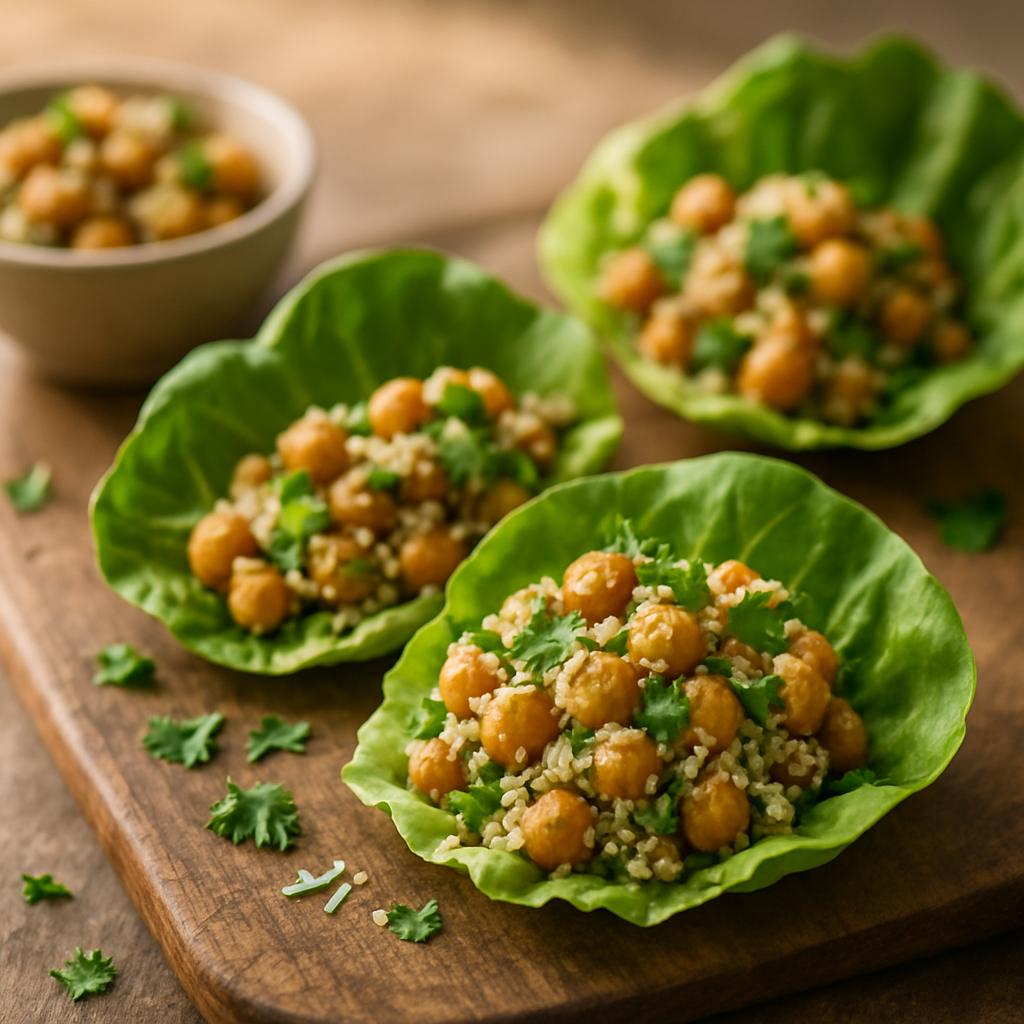 Savory Coconut Chickpea Quinoa Lettuce Cups | DishGen Recipe