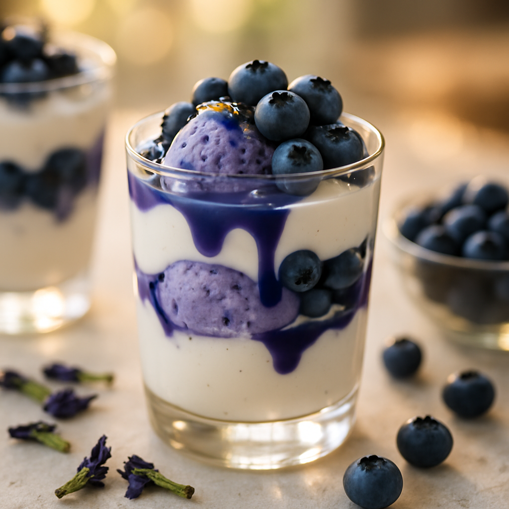 Blueberry Yoghurt Parfait with Butterfly Pea Syrup | DishGen Recipe