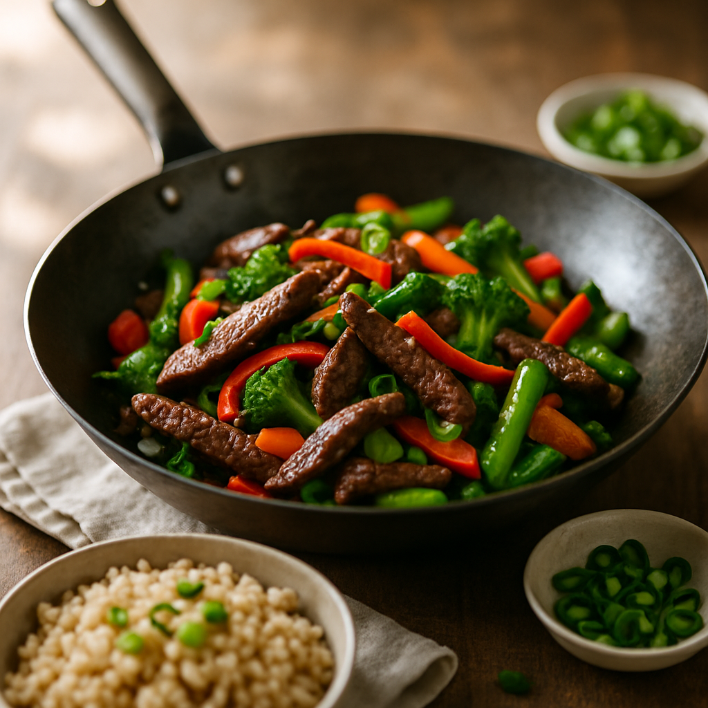 Long Handle Wok Steak Stir-Fry with Brown Rice | DishGen Recipe