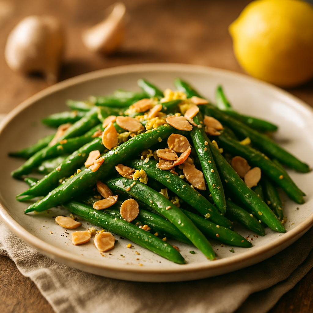 Lemony Green Beans with Almond Crunch | DishGen Recipe