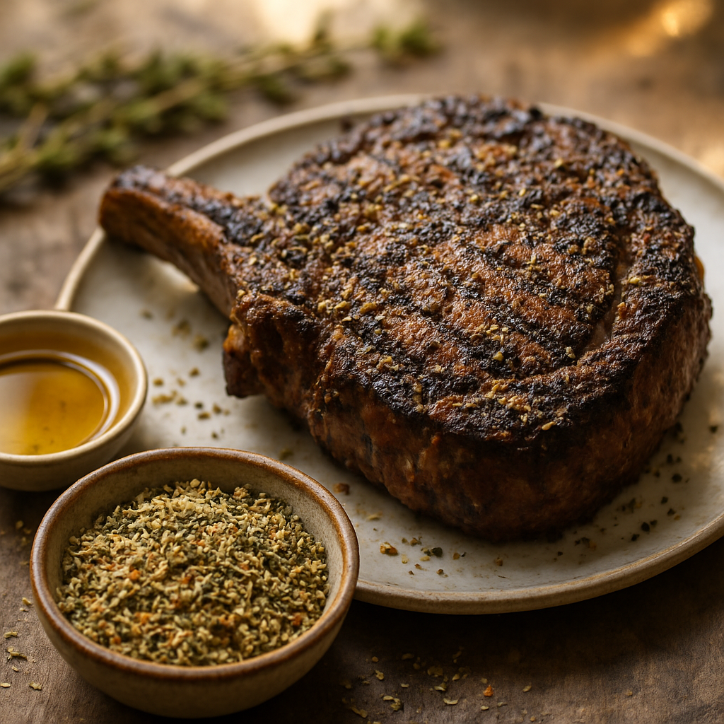 Grilled Cowboy Steak with Eric’s Herb Salt Rub | DishGen Recipe