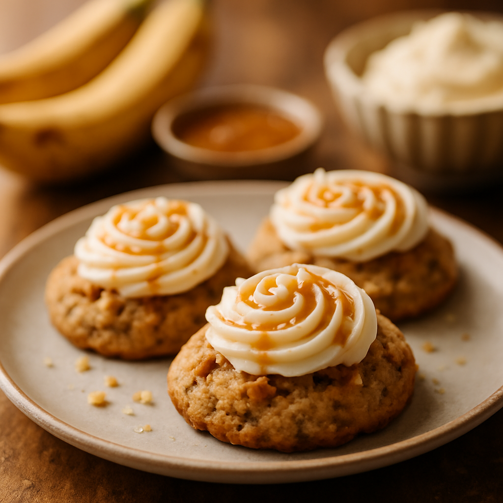 Banana Caramel Cookies with Salted Cream Cheese Frosting | DishGen Recipe