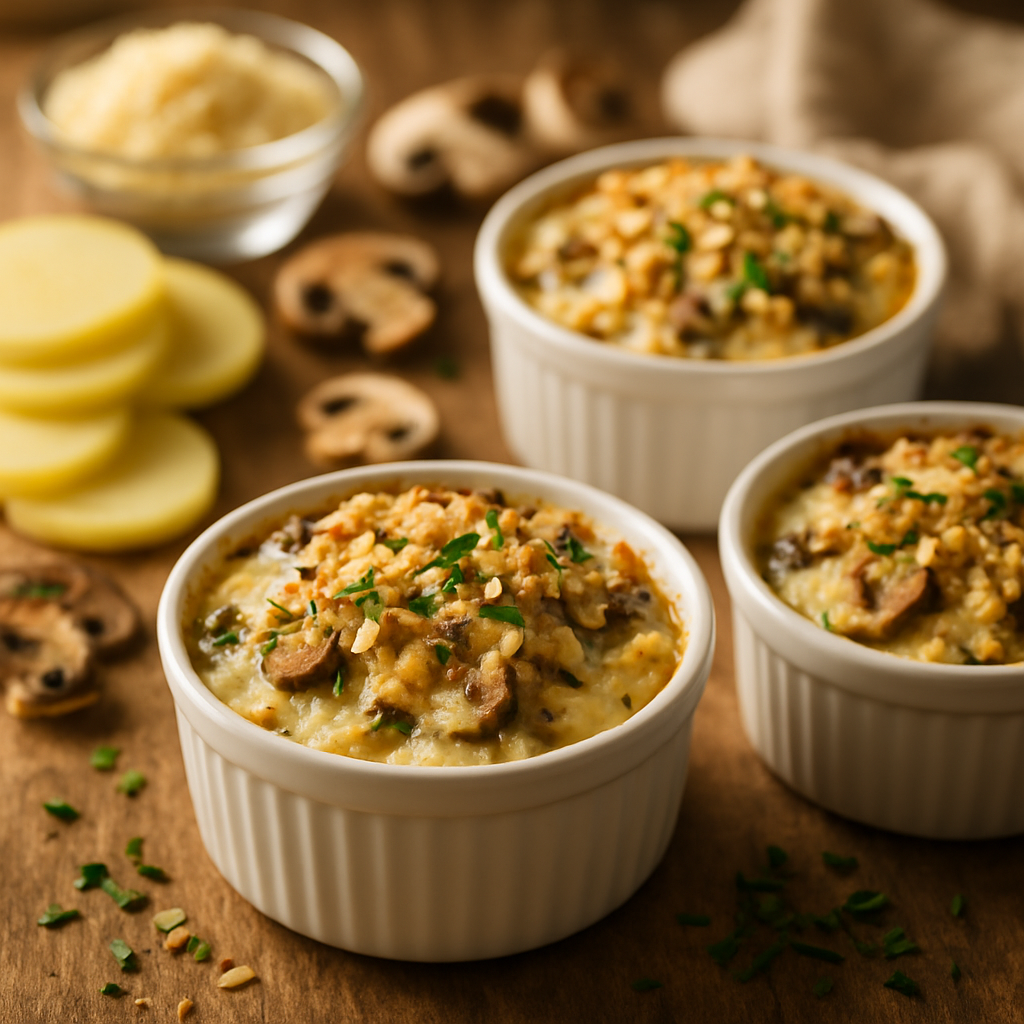 Individual Cheesy Potato Mushroom Gratins | DishGen Recipe