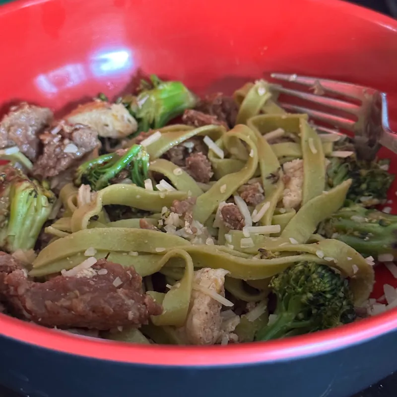 Lemony Broccoli Chorizo Fettuccine image