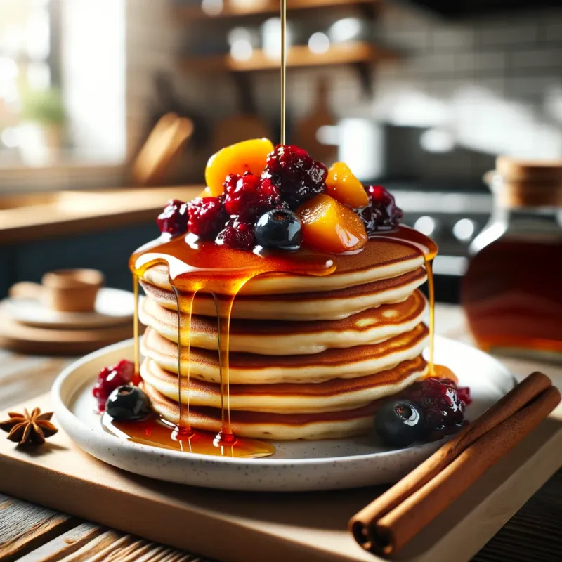 Sweet Cinnamon Pancakes with Maple Syrup image