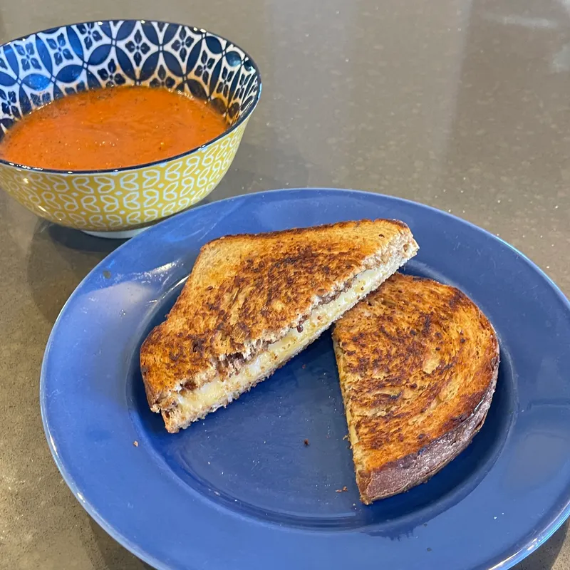 Tangy Fig Mustard Grilled Cheese with Flavorful Soup image