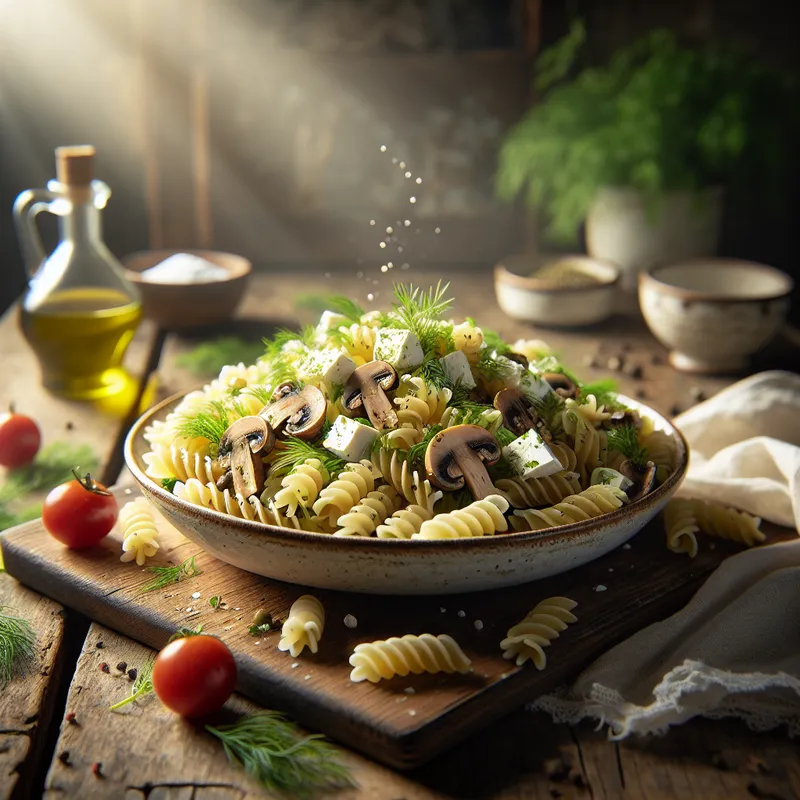 Dill and Mushroom Summer Pasta Salad | DishGen Recipe