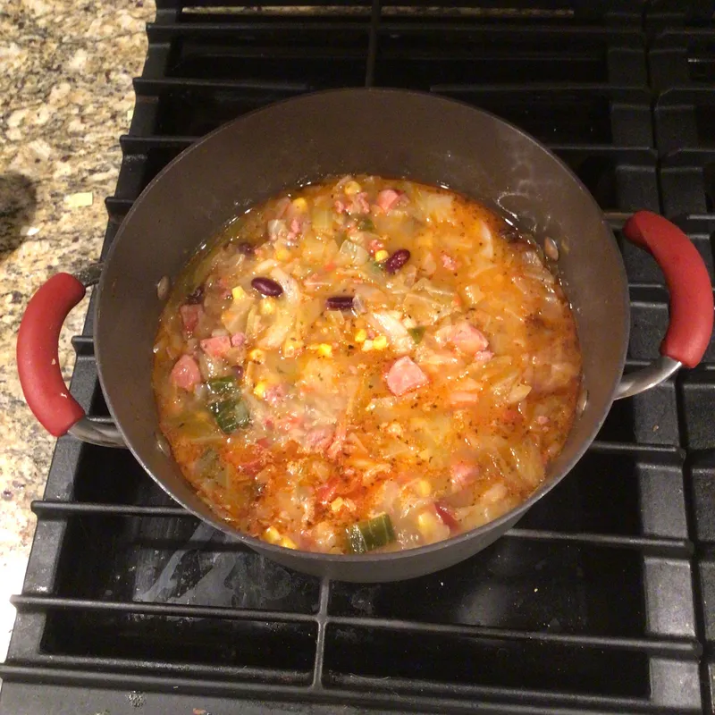 Creamy Potato, Sausage, and Cabbage Soup image