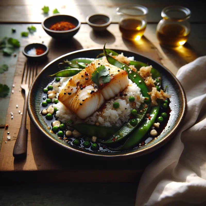 Asian-Inspired Sous Vide Cod with Rice and Snow Peas image