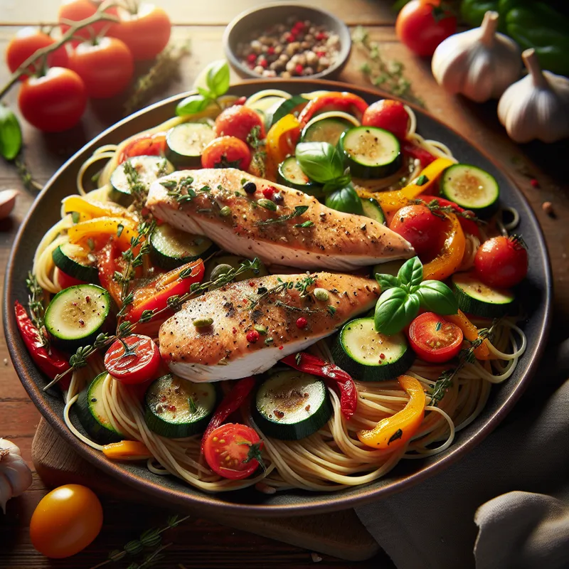 Flavorful Greek Chicken Primavera image