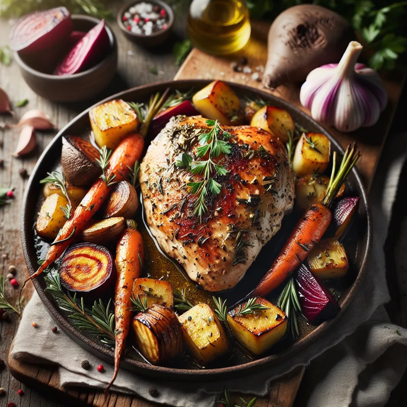 Herb-Spiced Chicken Sous Vide with Roasted Veggie Medley image