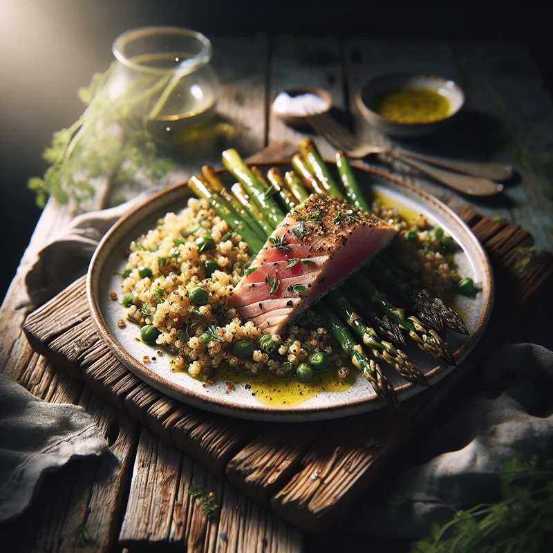 Zesty Quinoa and Herb-Infused Tuna with Roasted Asparagus image