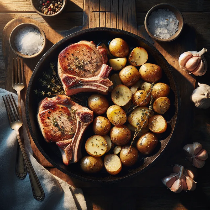 Hearty One Pan Pork Chops with Baby Potatoes image