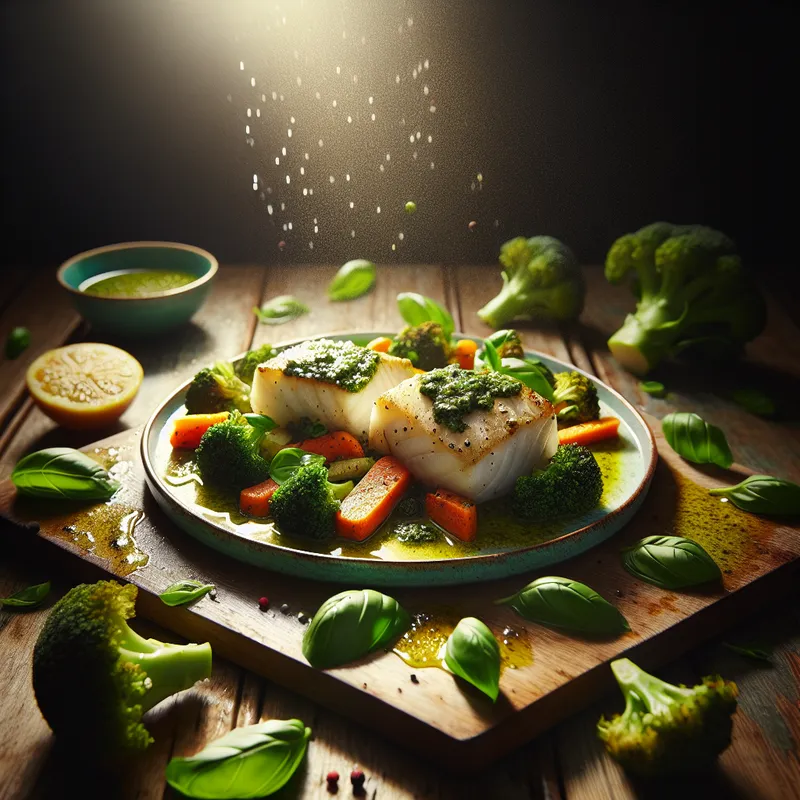 Sous Vide Pesto Cod with Roasted Vegetables image