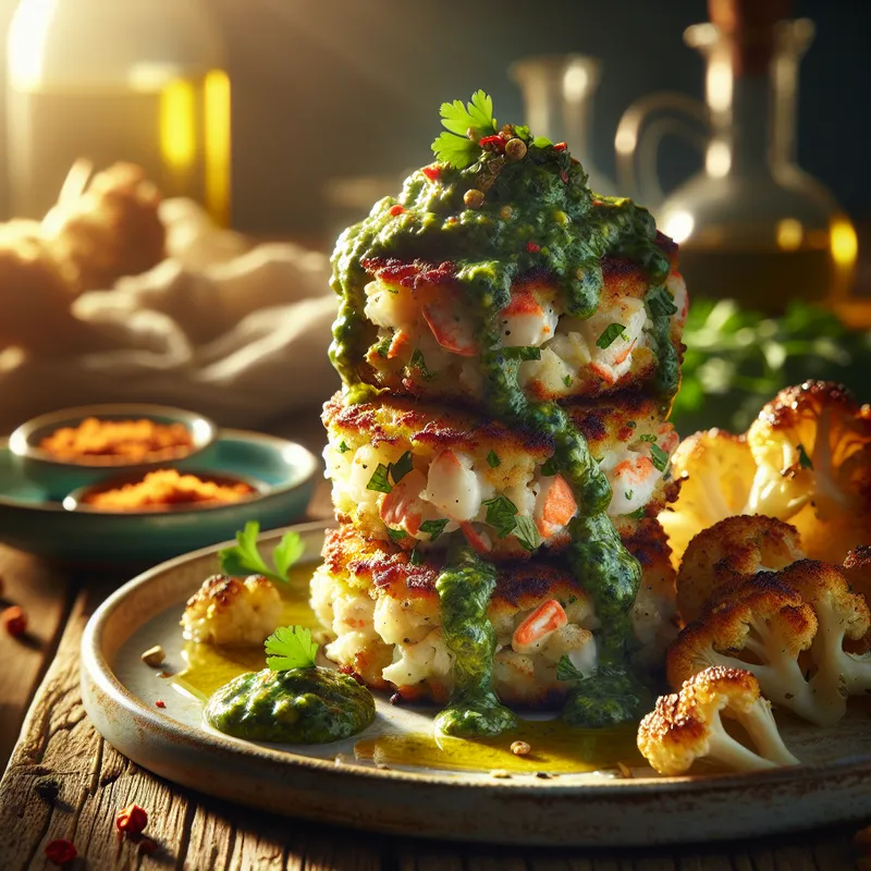 Crab Cake Stack with Chimichurri and Cauliflower image