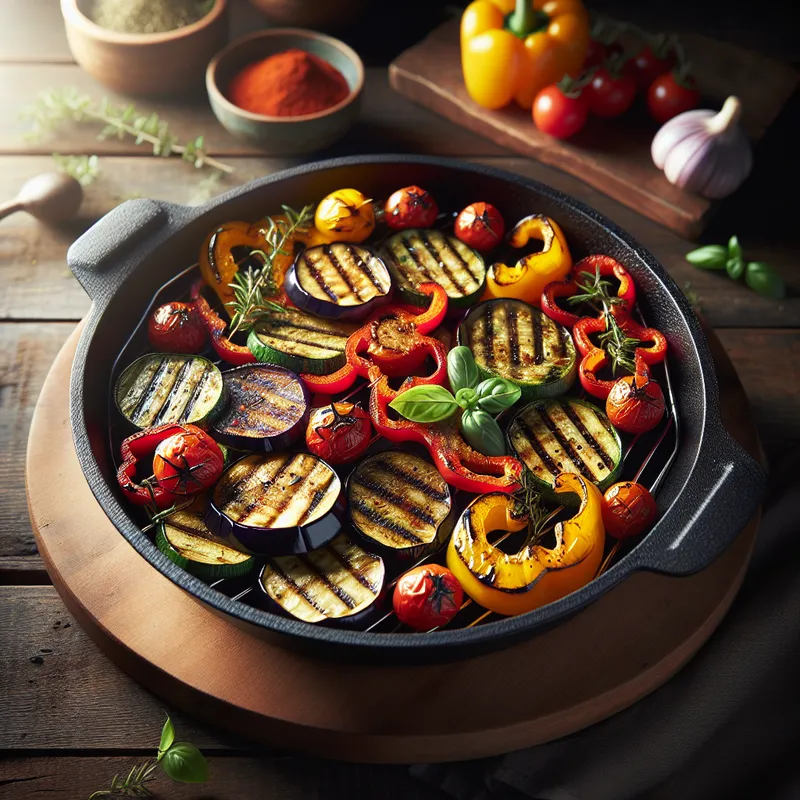 Mediterranean Grilled Veggie Medley in a Cast Iron Grill Basket image