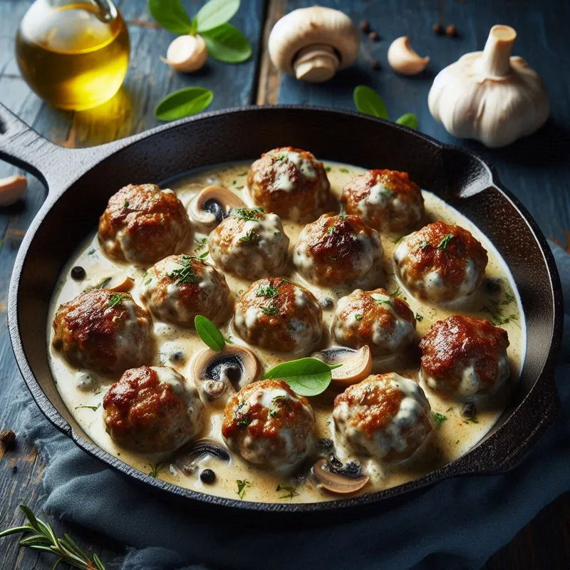 Greek Meatballs in Creamy Garlic-Mushroom Sauce image