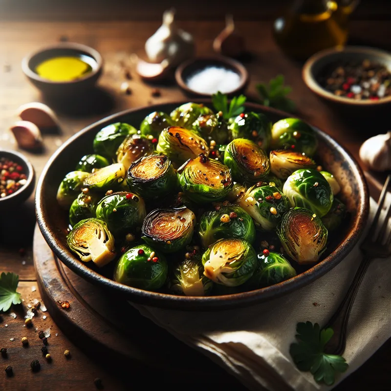 Savory Roasted Brussels Sprouts with Garlic Oil image