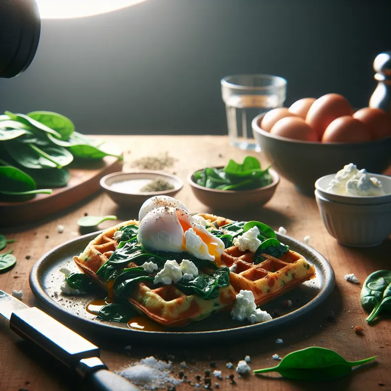 Spinach Feta Waffles with Poached Eggs image