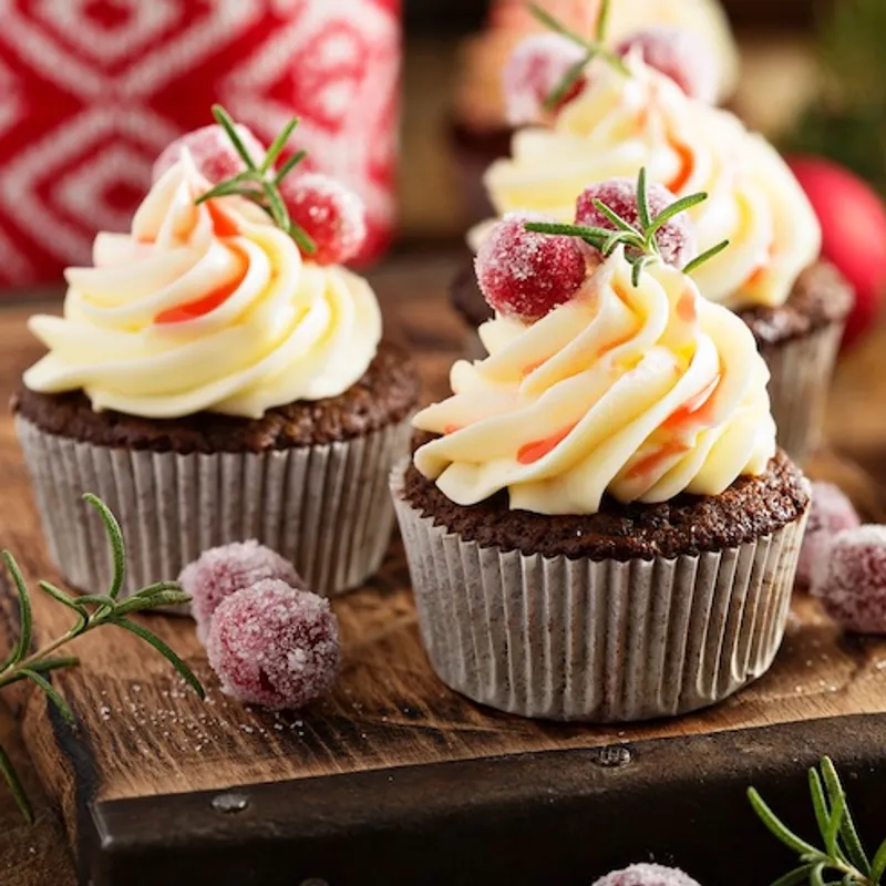 Festive Gingerbread Cranberry Cupcakes image