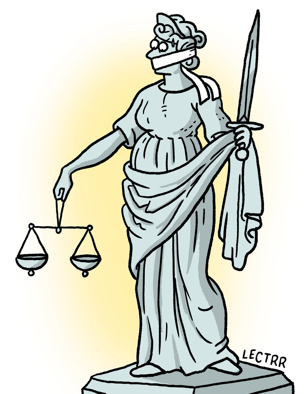 Vrouwe Justitia gemuilkorfd