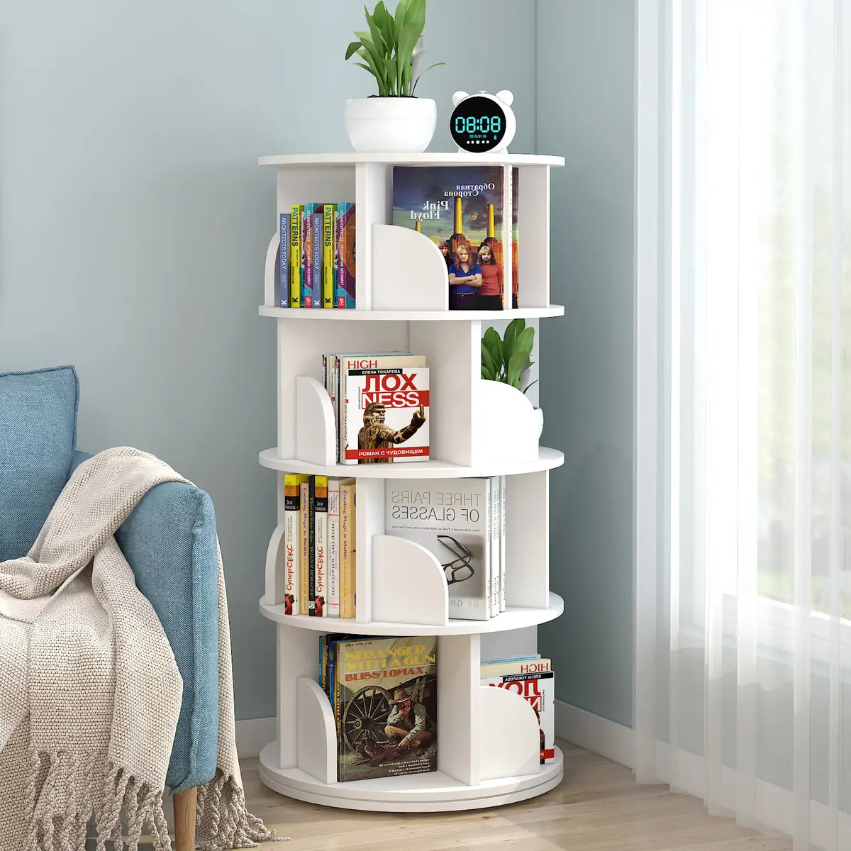 Sanctuary 360-degree Rotatory 5 Tier Bookshelf Display Shelf Bookcase ...