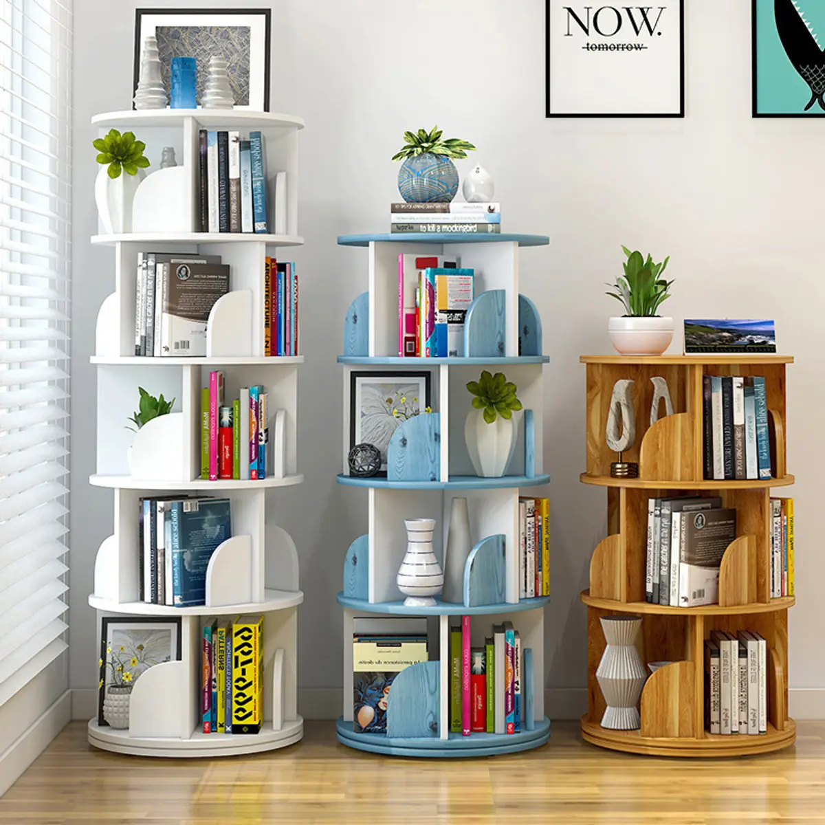 Sanctuary 360-degree Rotatory 5 Tier Bookshelf Display Shelf Bookcase ...