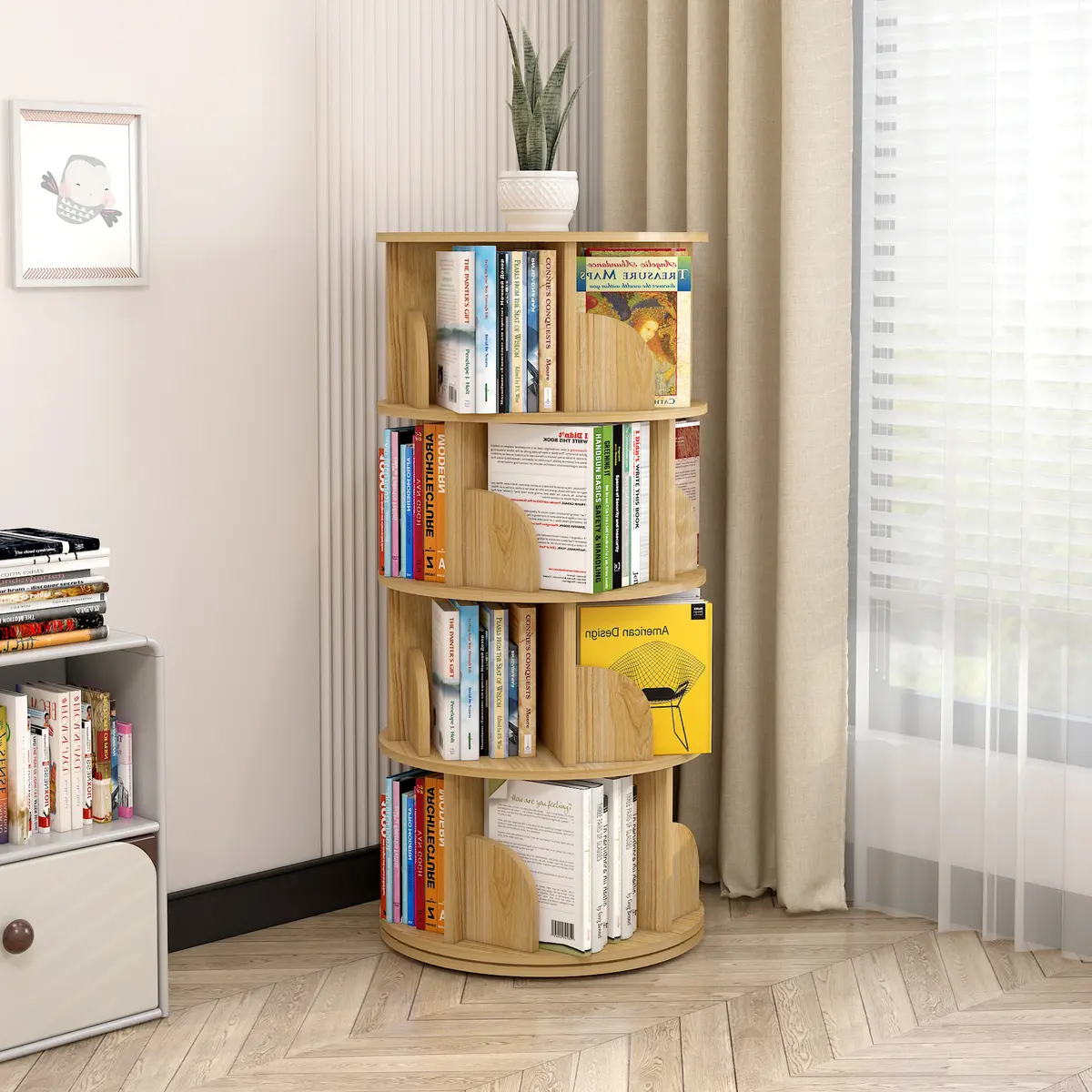 Sanctuary 360-degree Rotatory 5 Tier Bookshelf Display Shelf Bookcase ...