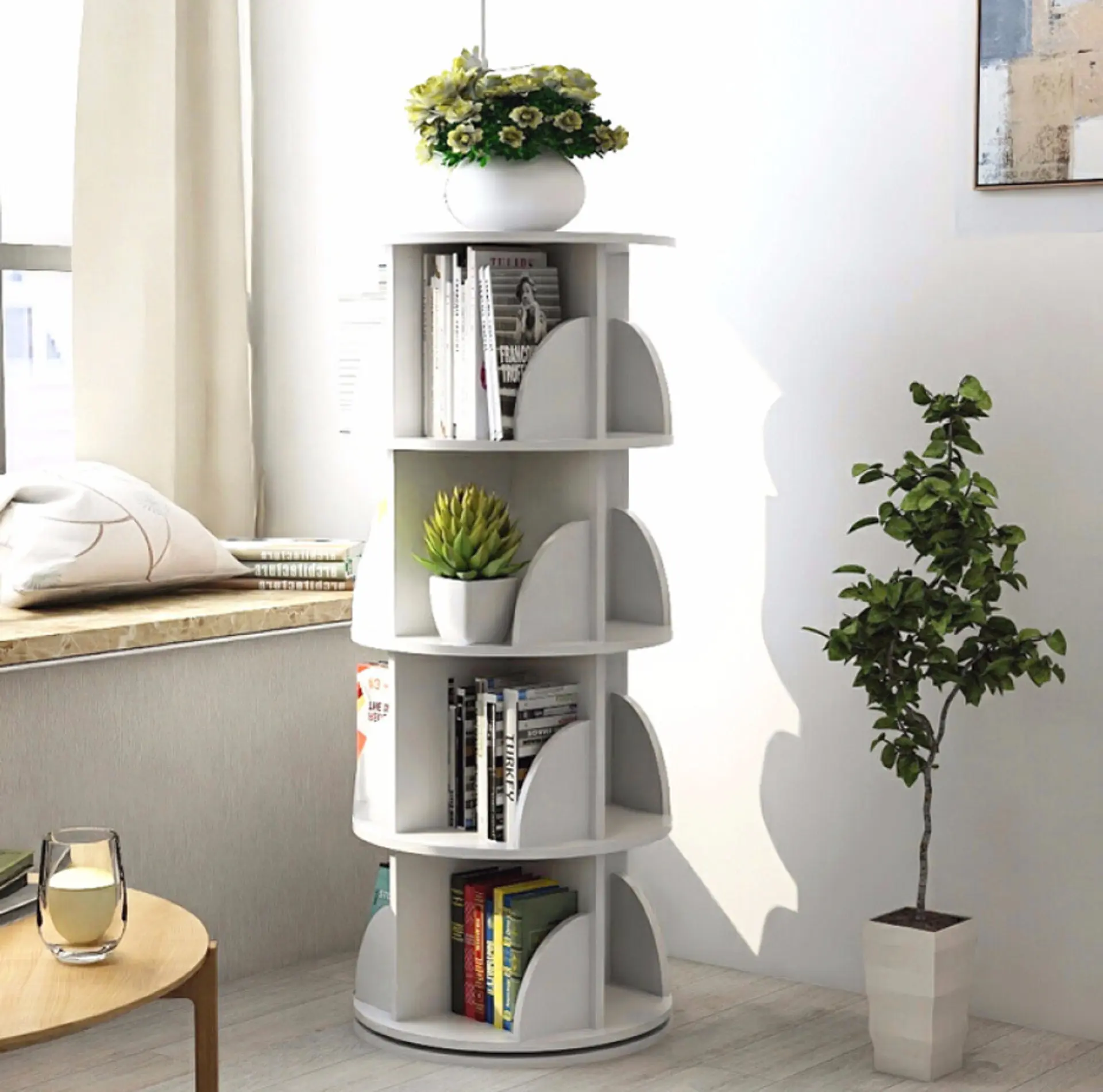 Sanctuary 360 Degree Rotatory 5 Tier Bookshelf Display Shelf Bookcase