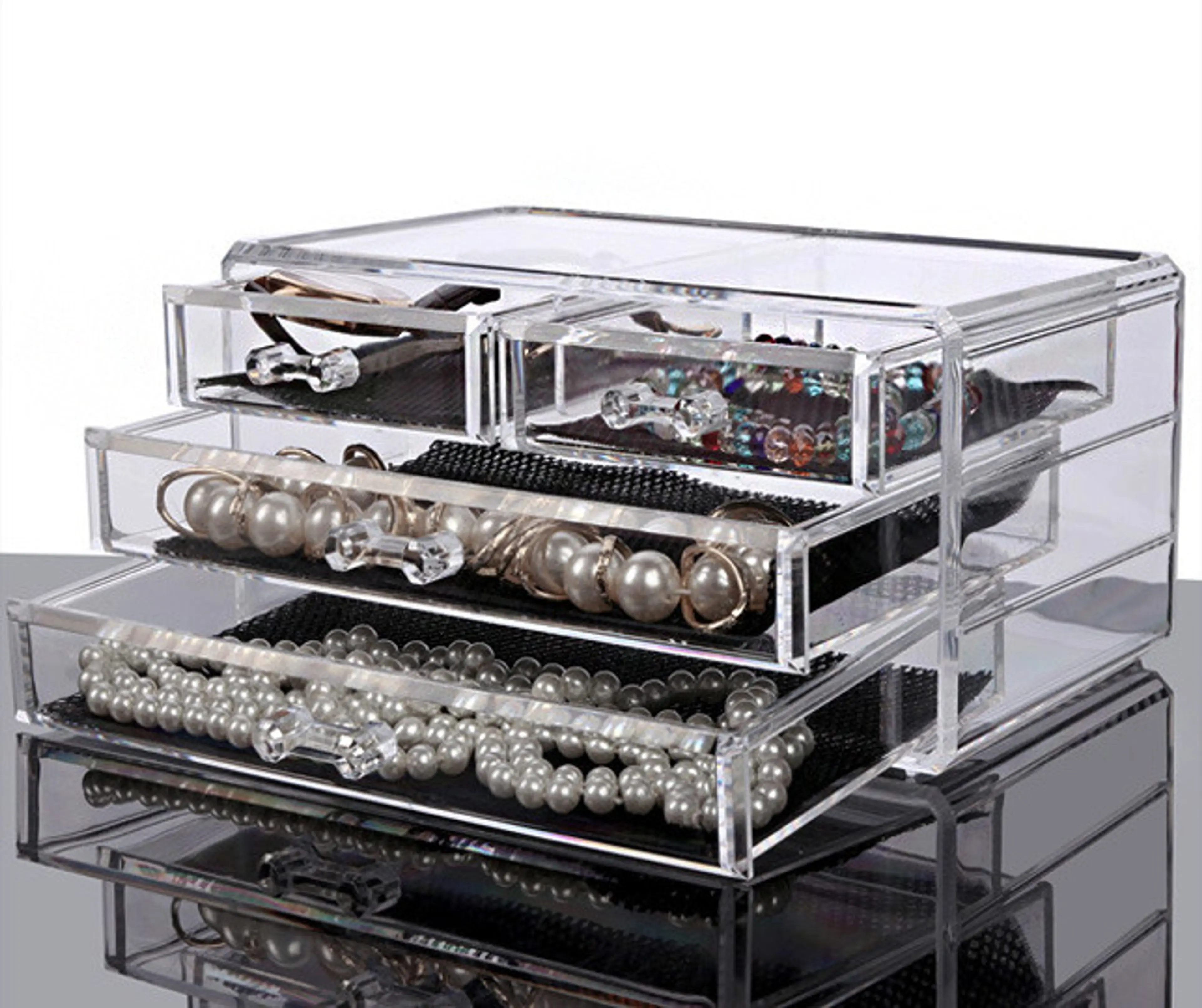 Crystal Clear Acrylic Cosmetic Makeup Display Organizer Jewellery Box Large Drawers