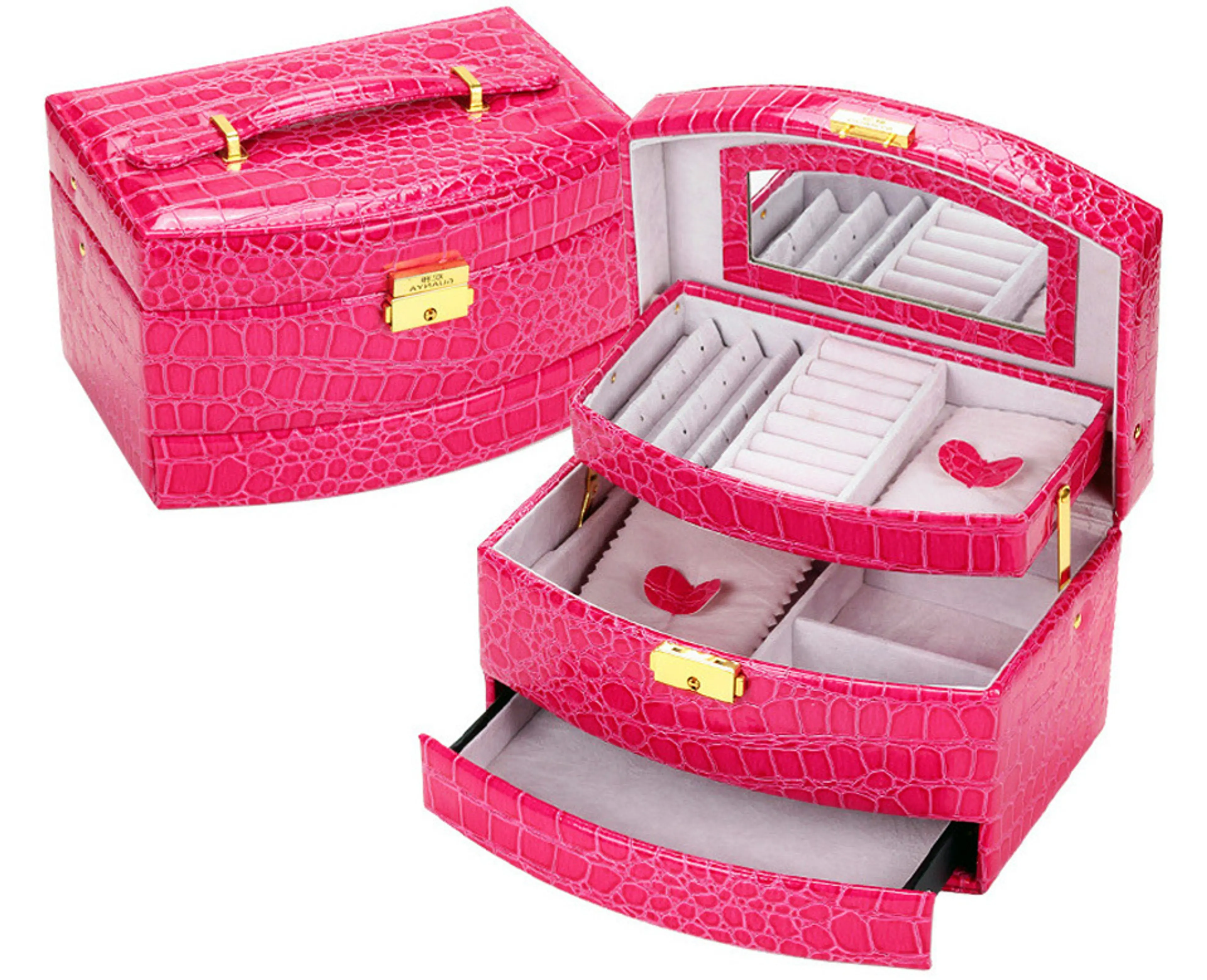 Large Luxury PU Leather Jewellery Box Storage Case (Pink)