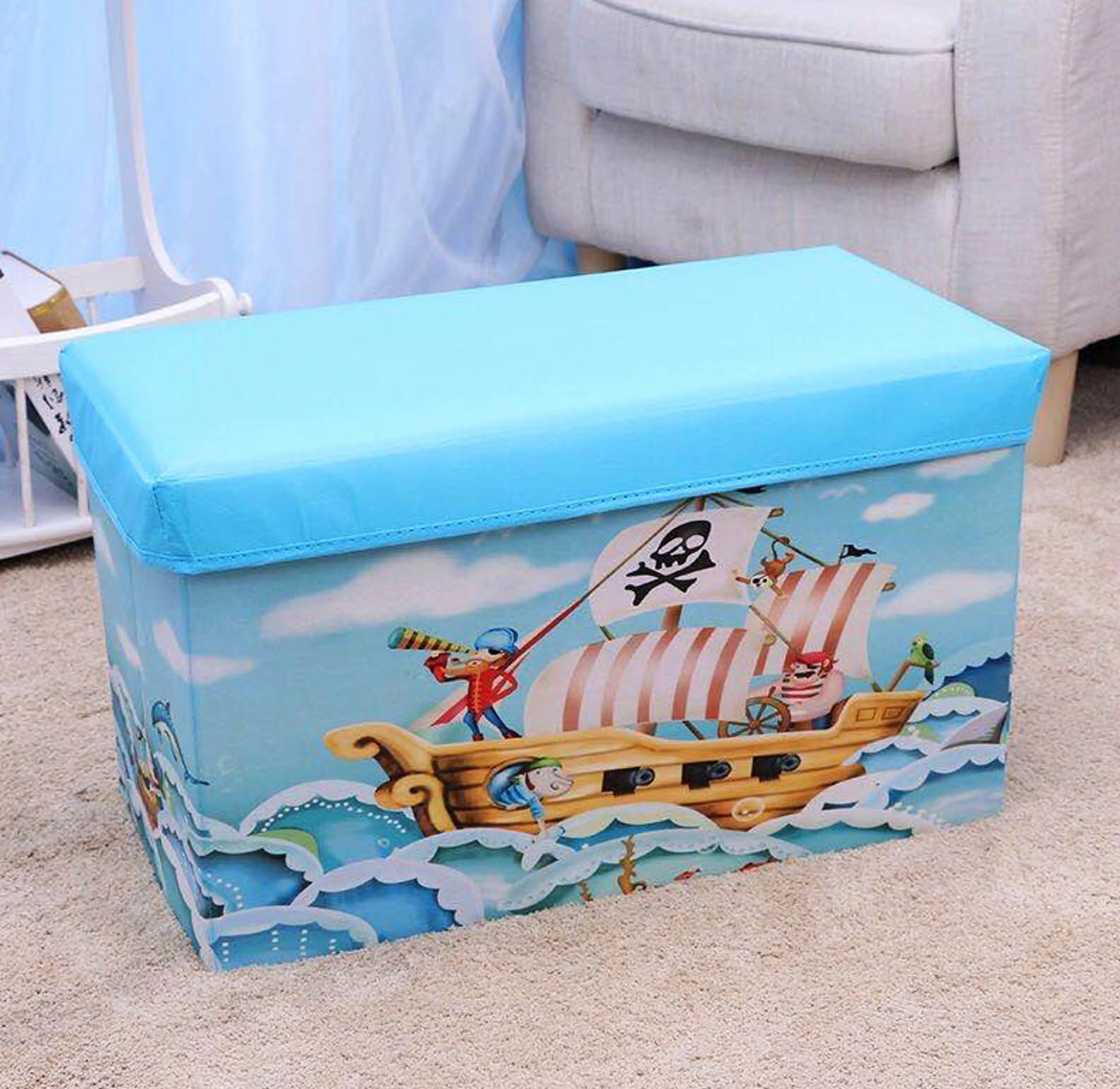  Large Toy Box Foldable Storage Stool (Blue Pirate)