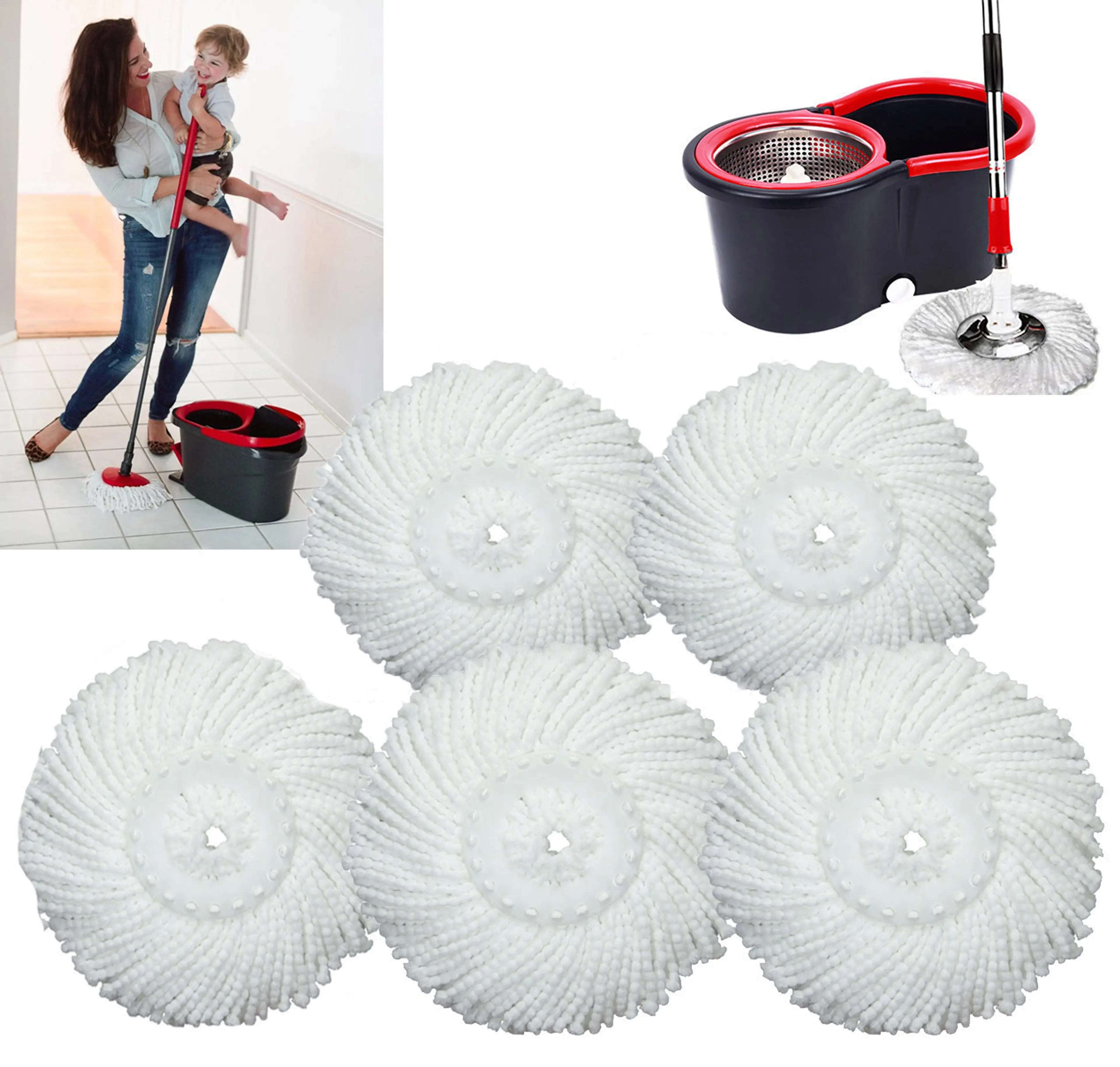 5 x Microfiber Spin Mop Heads (5 Mop Pads)