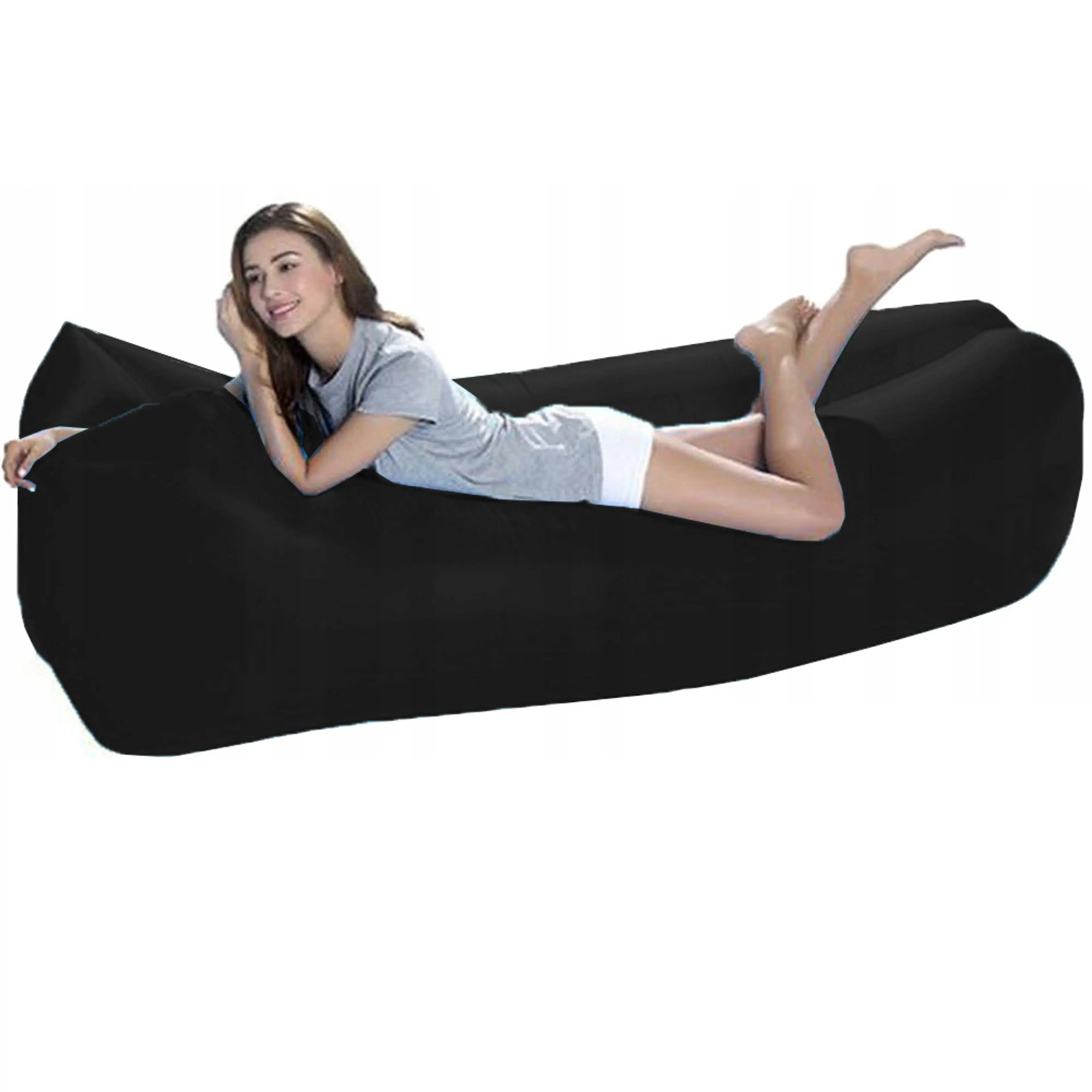 Inflatable Air Sofa Lounger Lazy Couch in Portable Bag (BLACK)