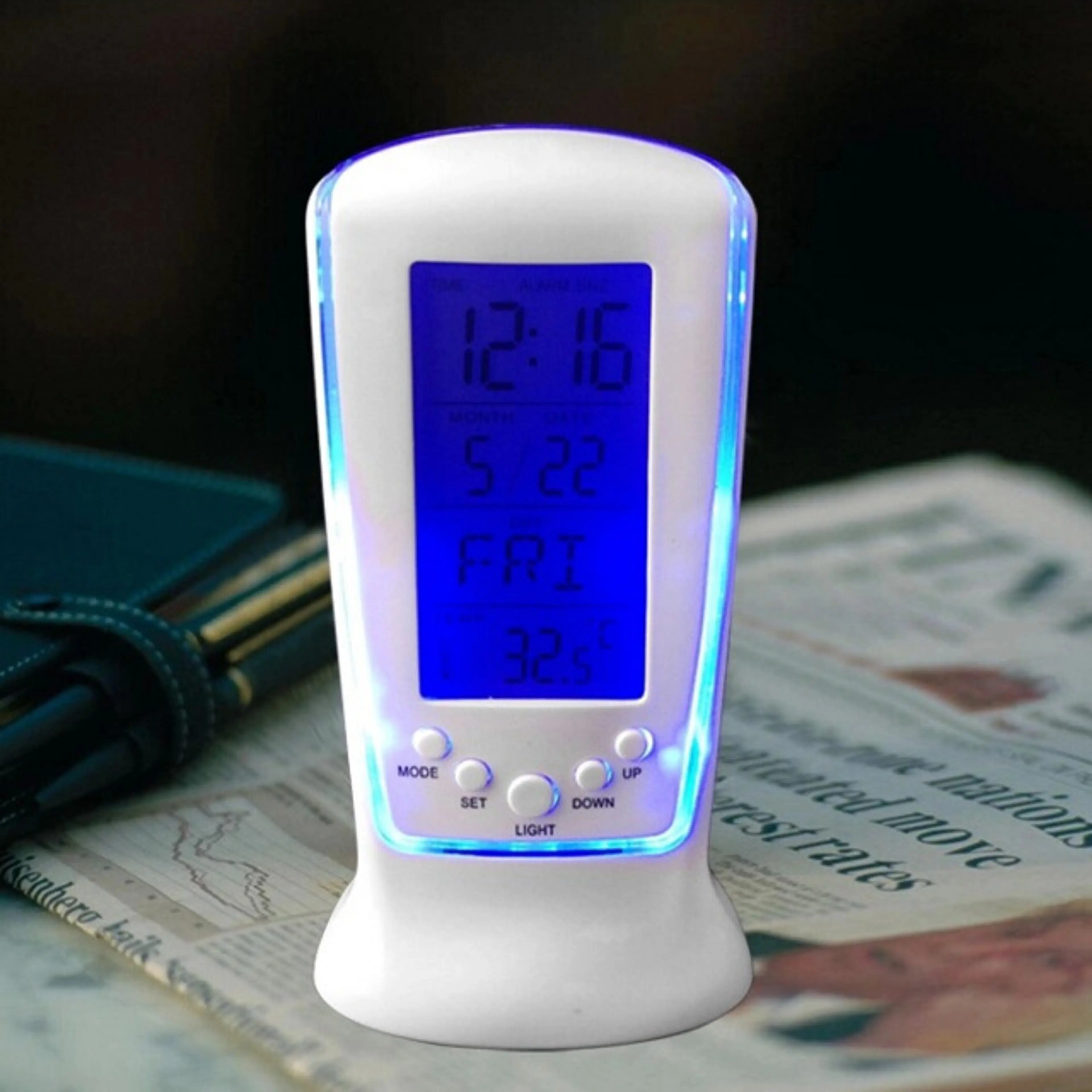 Multifunction LCD Digital Alarm Clock with Calendar & Thermometer