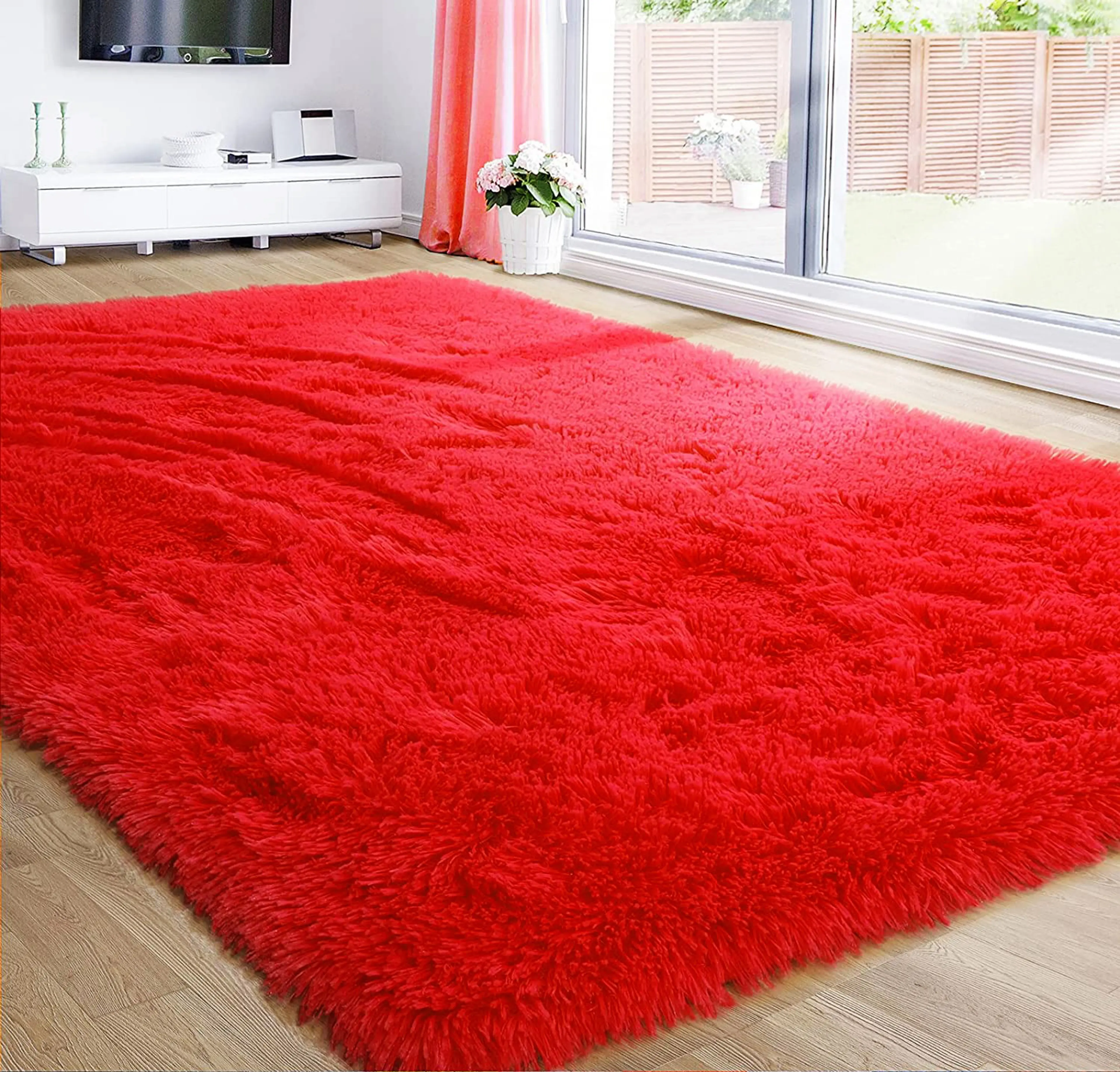 Large Soft Shag Rug Carpet Mat (Red, 230 x 160)