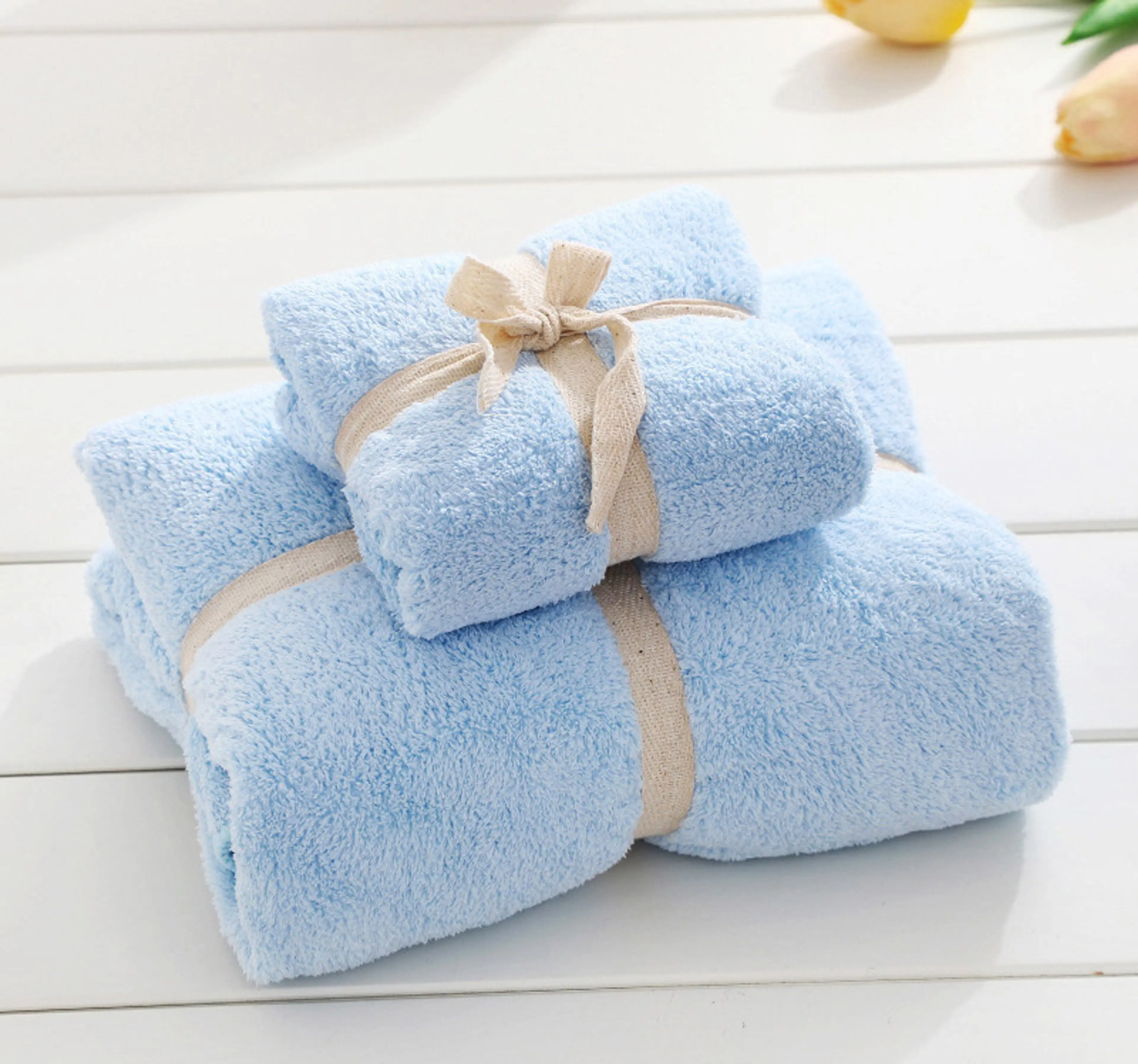 2PCS Set Luxury Soft Fleece Bath Towels/Blankets (Blue)