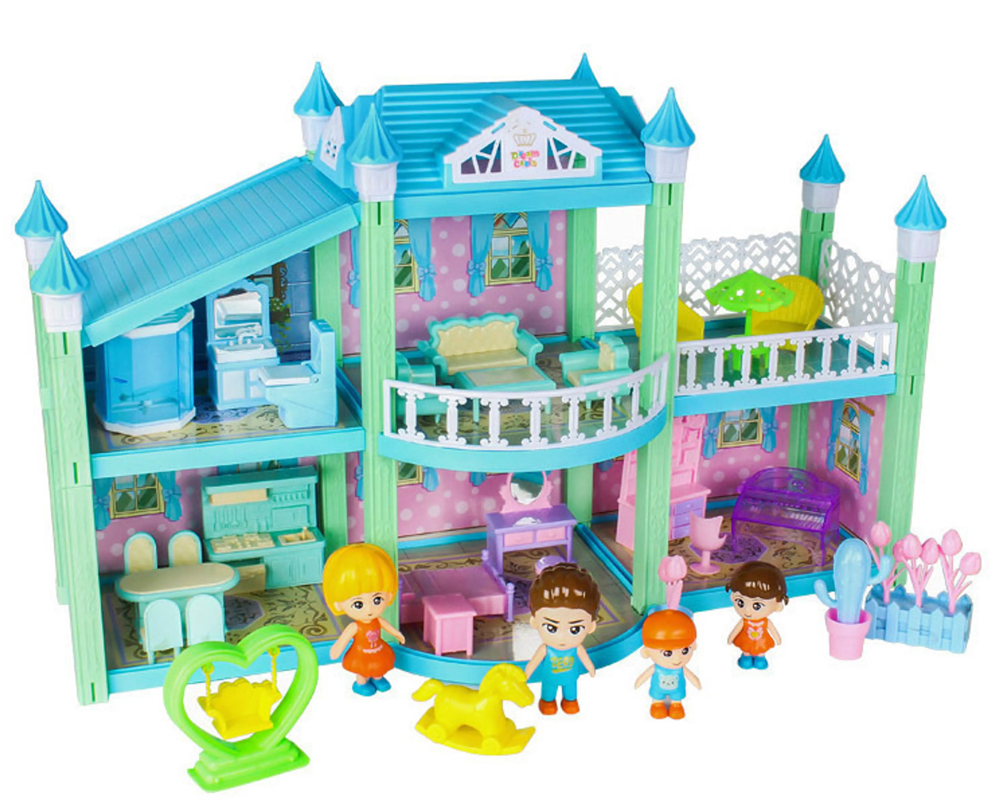 Multi-level Large Mansion Castle Doll House Palace Toy Set with Furniture