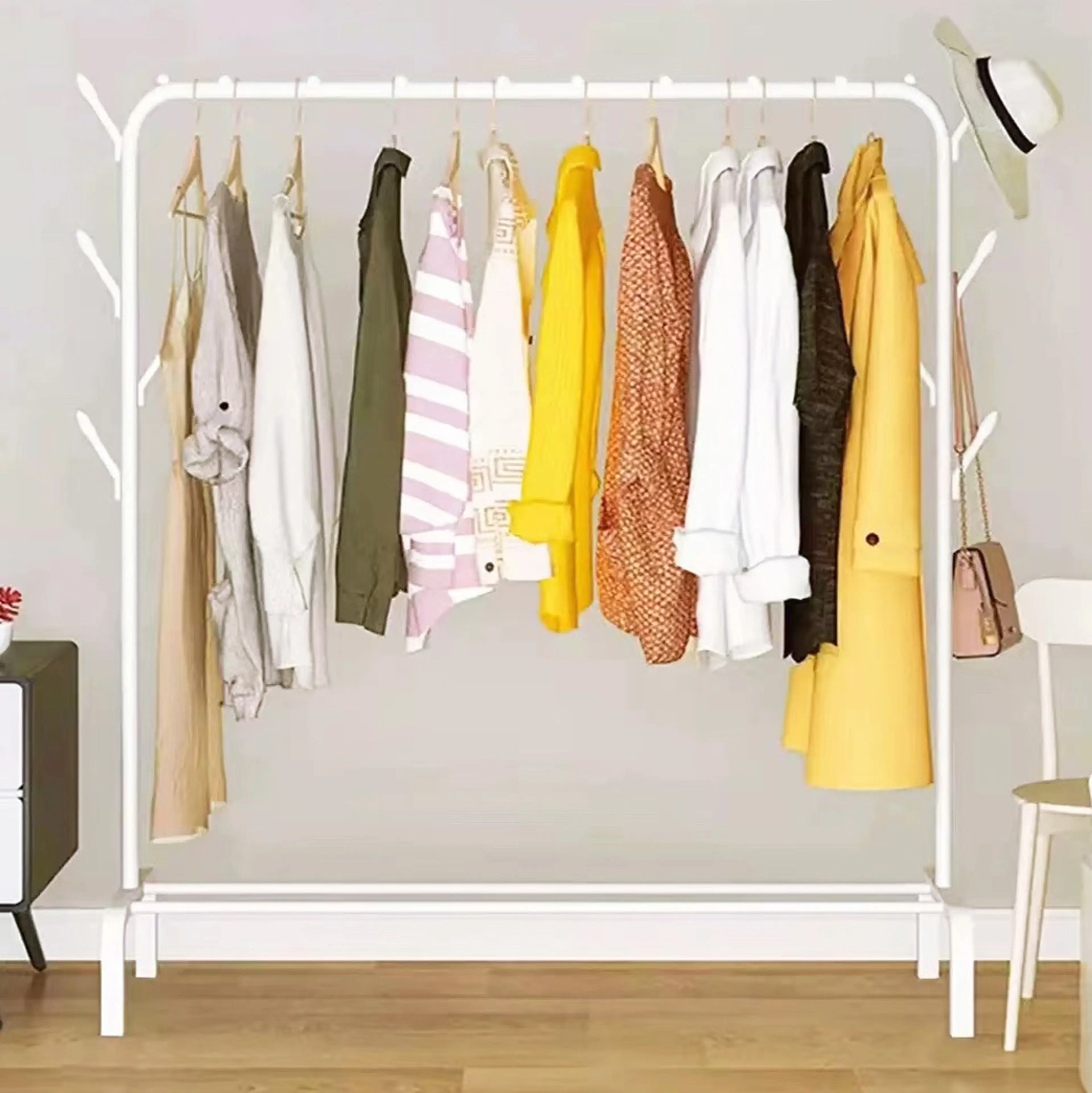 Large Coat Hanging Stand Wardrobe Clothes Hanger Rack (White)