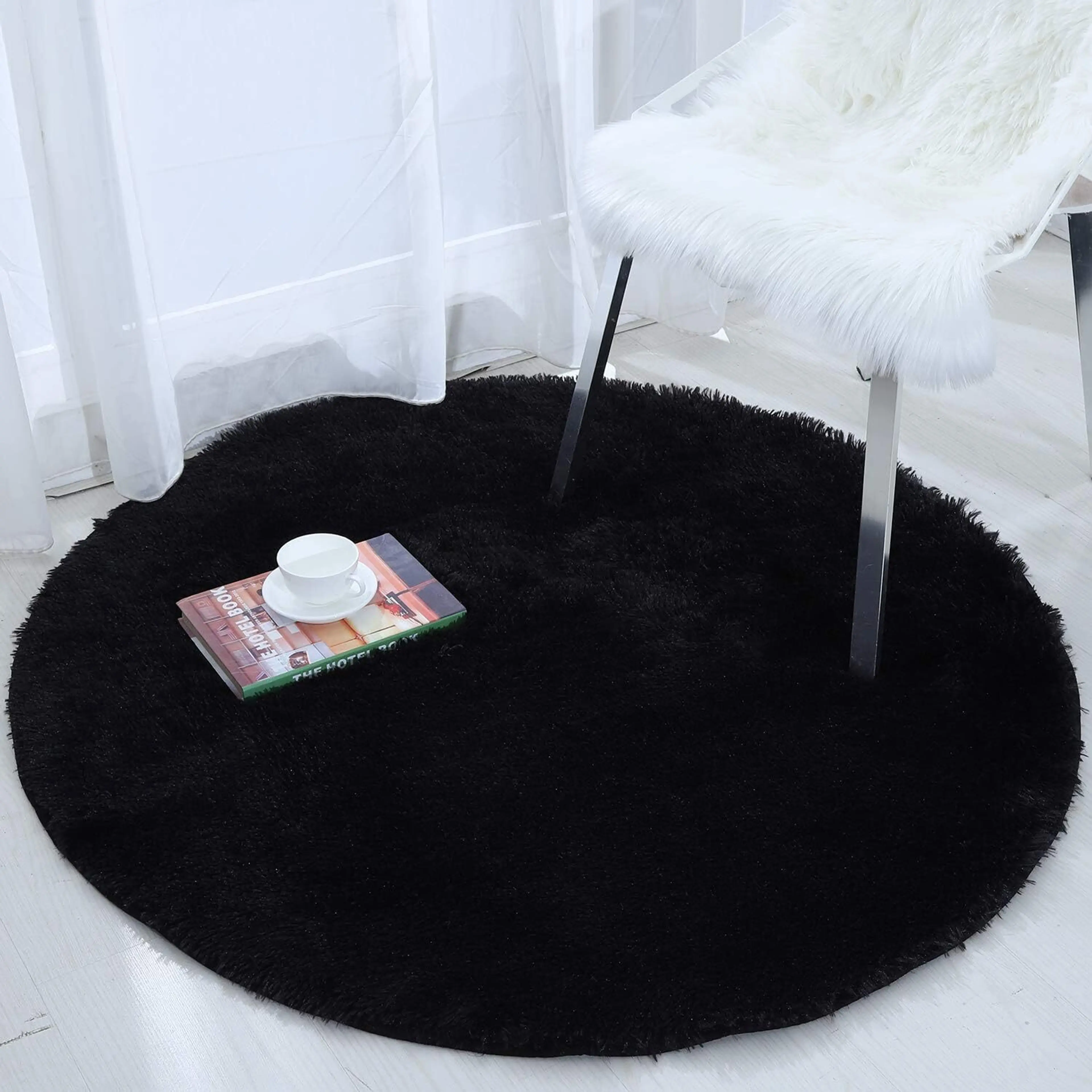 Infinity Round Shag Rug 100cm (Black)